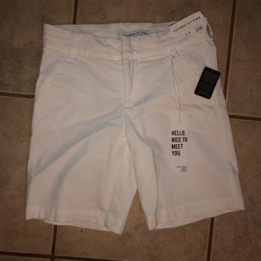 White celebrity pink Bermuda shorts